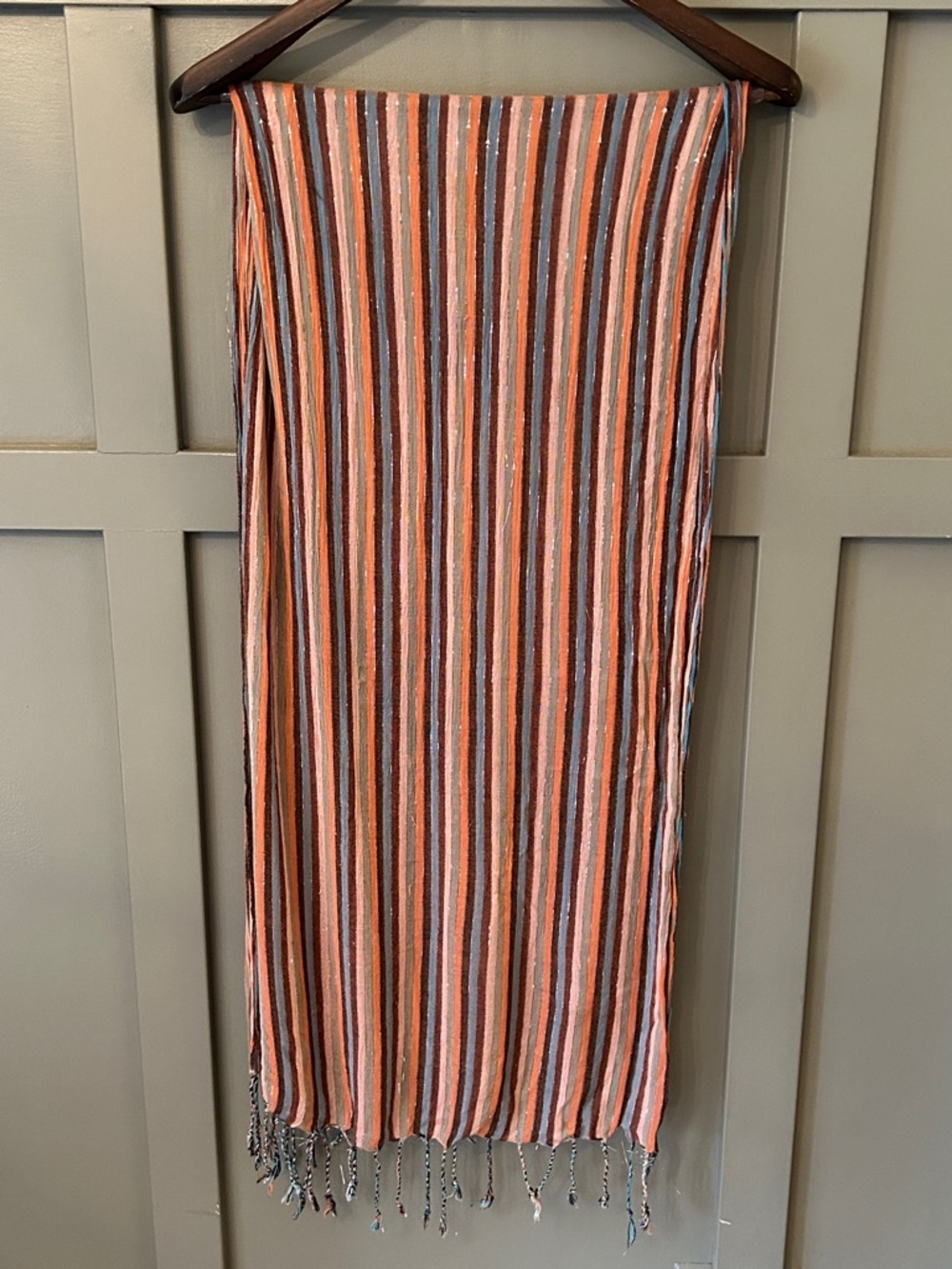 Scarf Multicolor Striped Metallic With Tassels 69" x 23"